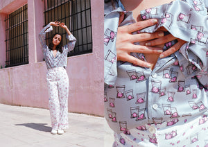 Tania George silky shirt with cotton candy print Jordan Amman