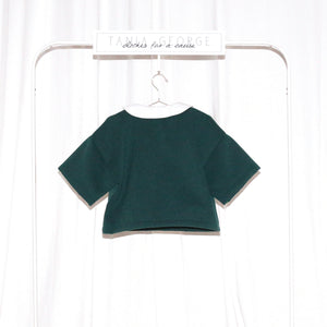 Ottoman Collared Crop top - White & Green