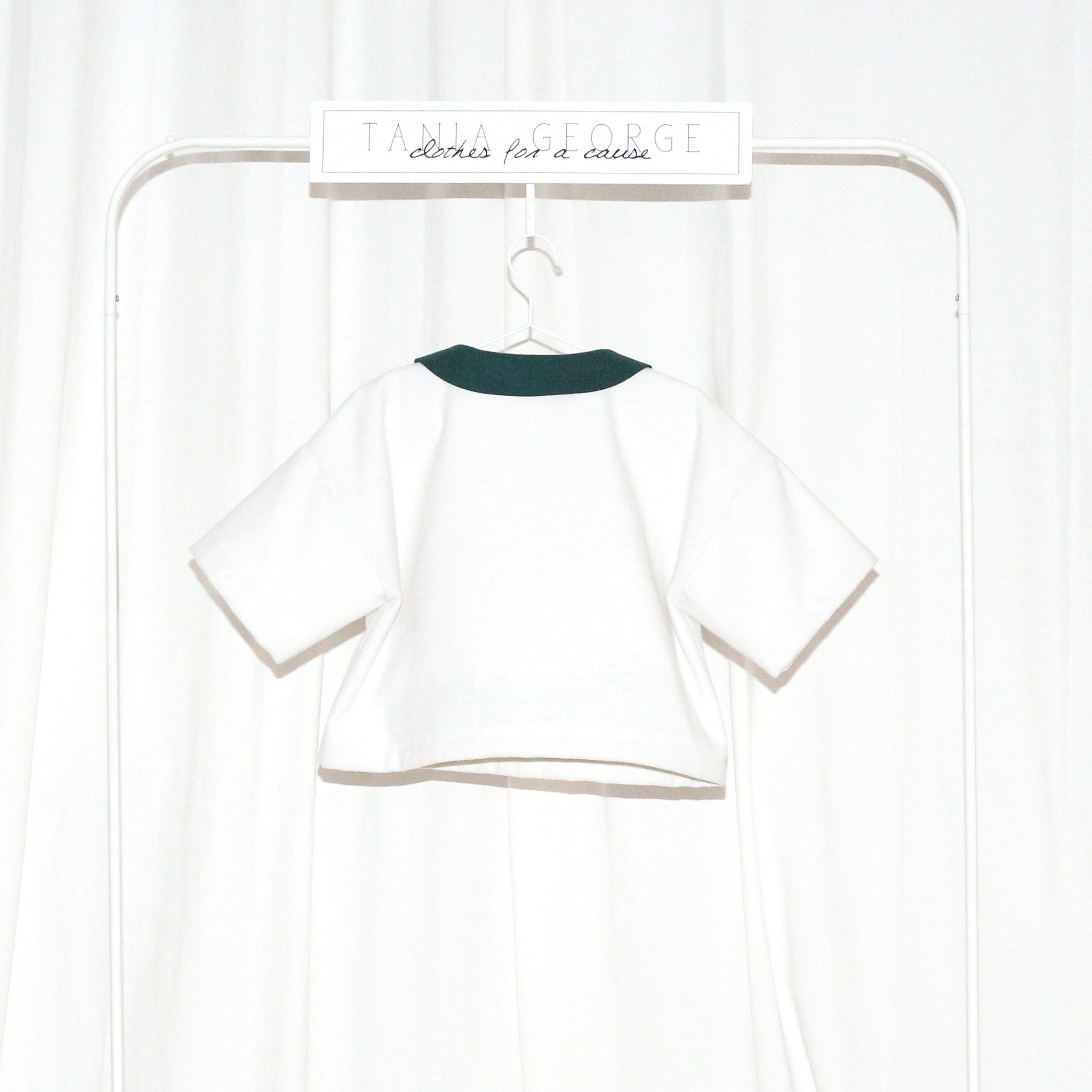 Ottoman Collared Crop top - White & Green